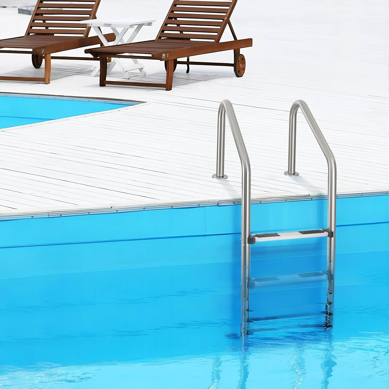 Costway 4-Step Inground Pool Ladder, Stainless Steel Swimming Pool Ladder W/Non-Slip Steps & Handrails, Heavy Duty Entry and Exit Steps for Indoor & Outdoor Pools, 200 KG Load Capacity image number 3