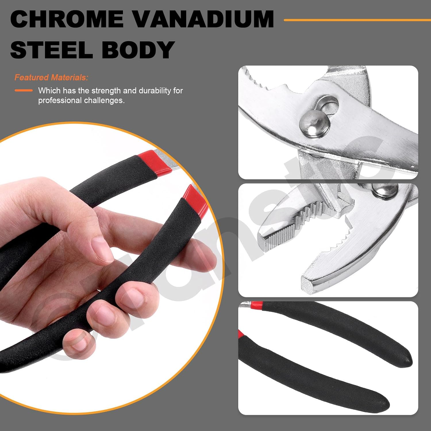 Tanstic 3Pcs 6" 8" 10" Slip Joint Pliers Set, Heavy Duty Carbon Steel Slip-Joint Pliers with Non Slip Handle image number 2