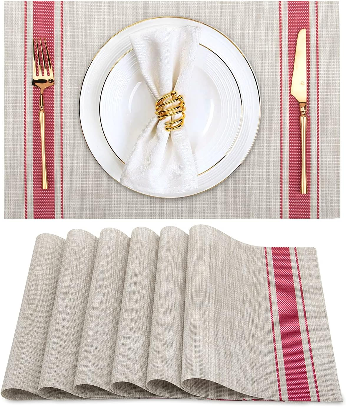 Placemats, Set of 6 Heat Resistant Place Mats, Stain-Proof Non-Slip Wipeable PVC Dining Table Mats, Dining Table Placemats for Easter Thanksgiving Christmas New Year Party Home Decor (Silver Diamond)