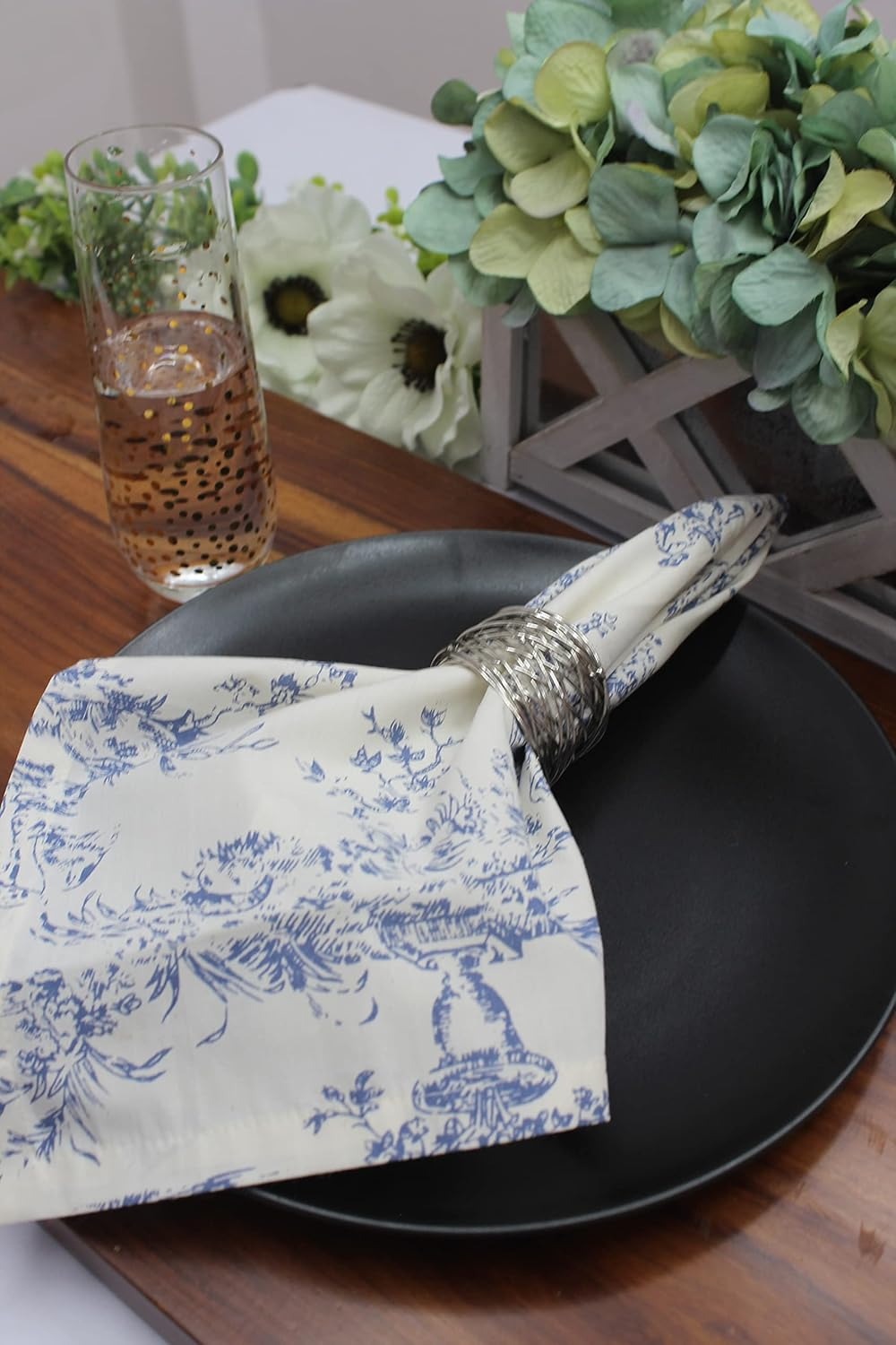 Cotton Craft Cloth Napkins - Set of 12-100% Cotton Reusable Napkin -Country French Toile Dinner Napkin -Everyday Christmas Thanksgiving Holiday Spring Summer Party Gift - Soft Absorbent -18X18- Navy image number 1