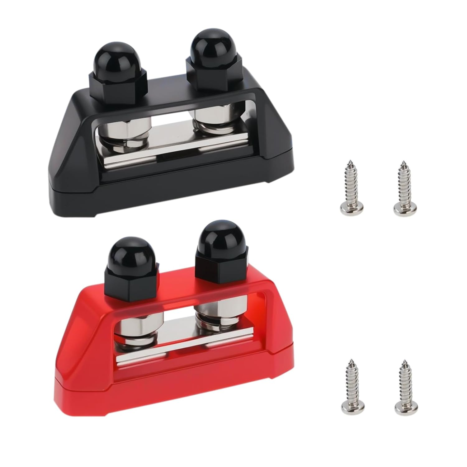 Emagtech 2Pcs M10 Dual Stud Bus Bars 3/8" Power Distribution Block Dual Power Stud Busbar Terminal Junction with Screws for Car Marine Boat Red and Black image number 2