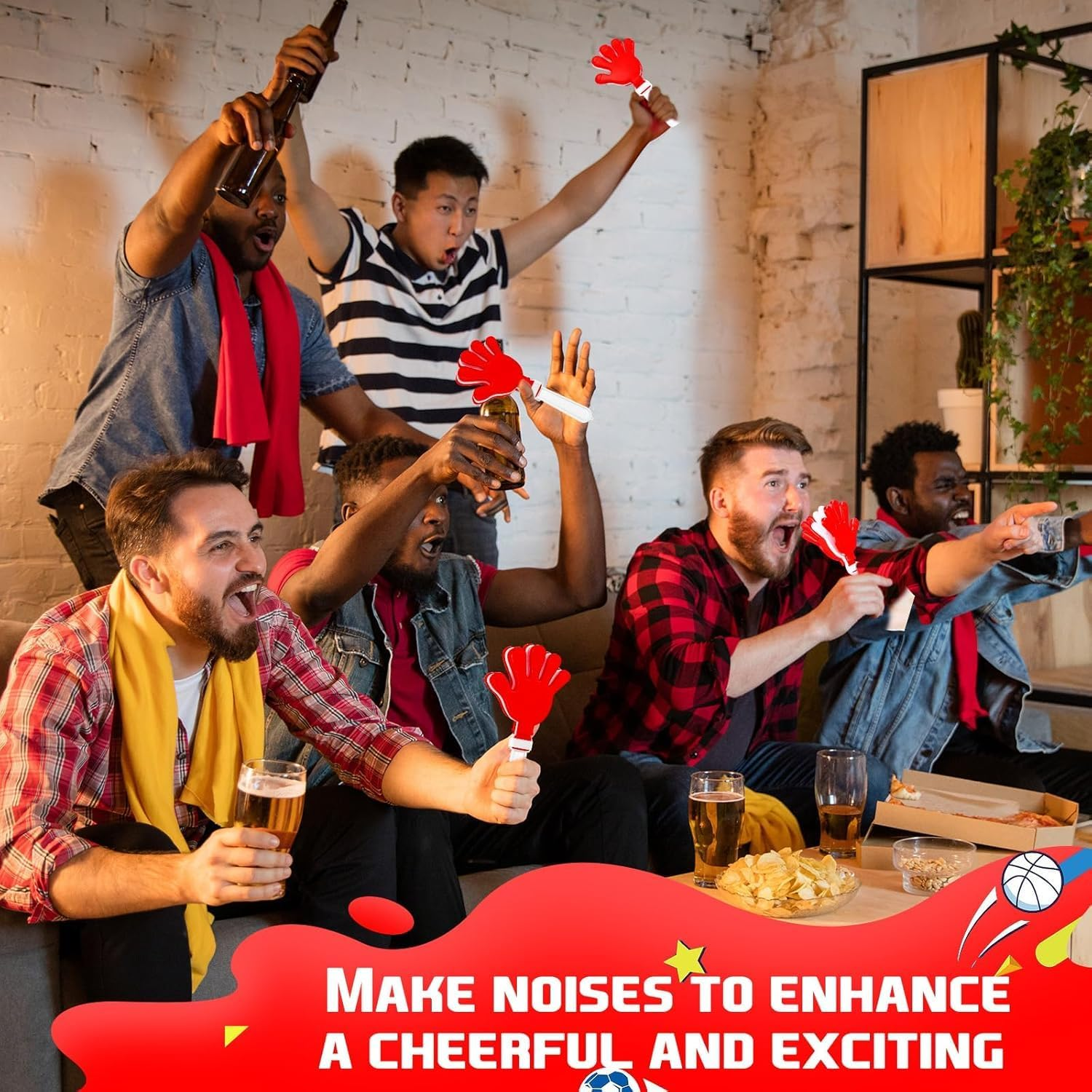 8Pcs Jumbo 7.5 Inch Hand Clappers Noise Makers Giant Large Plastic Noisemakers for Sporting Event Ball Dance Fiesta Birthday Game Accessories Party Supplies (Red) - Green image number 3