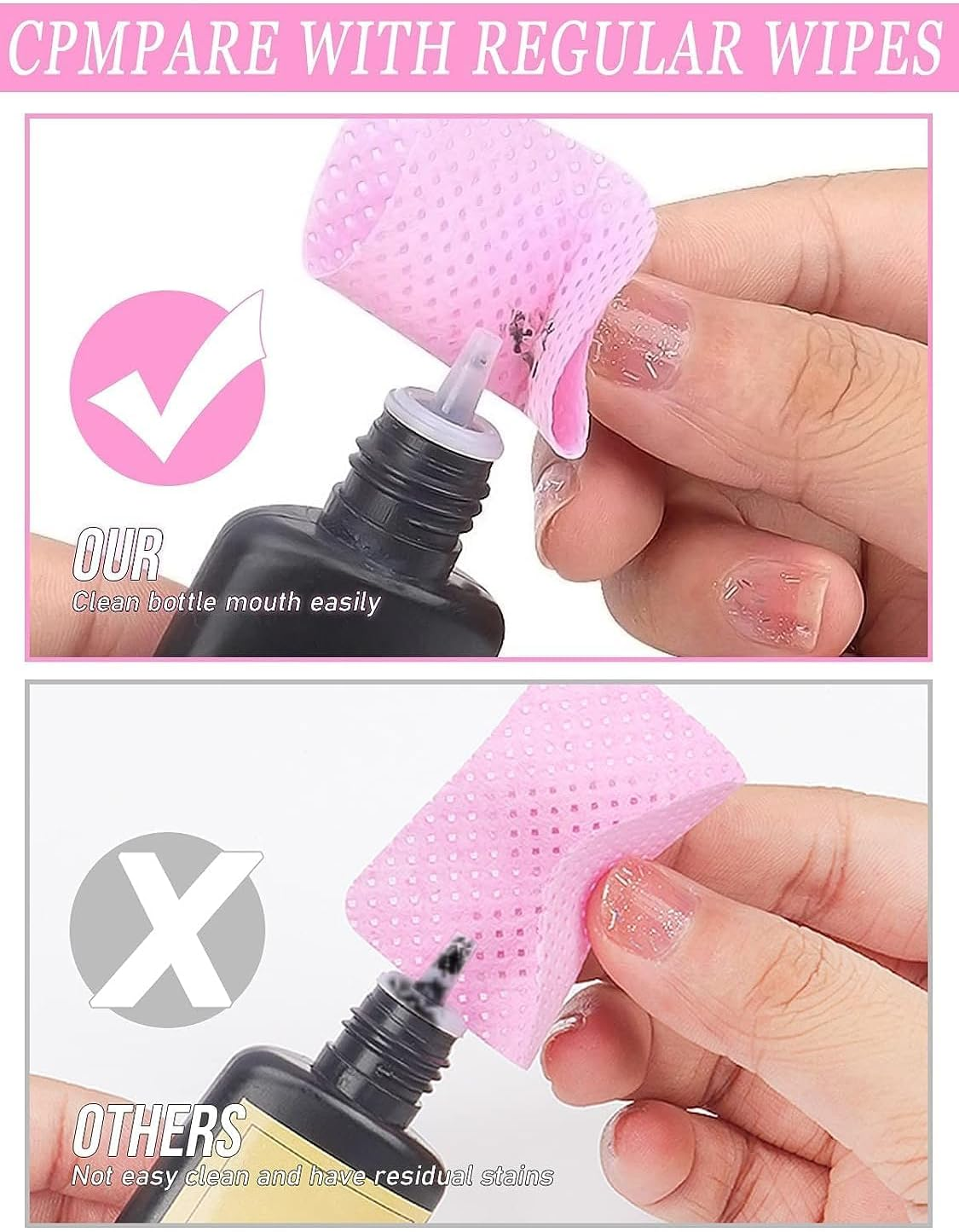 Lint Free Nail Wipes, 400 PCS Non-Woven Fabric Nail Polish Cleaning Pads Pink Lash Extensions Glue Cleaning Remover Wipes Beauty Salon Supplies image number 1