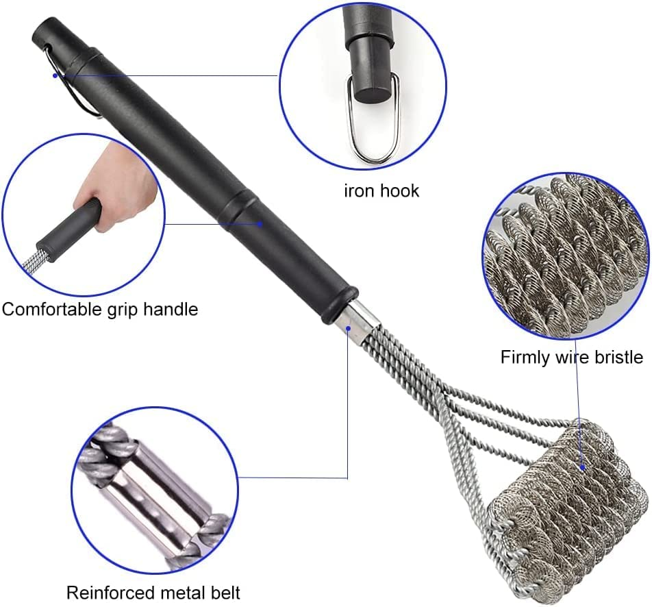 2 Pack BBQ Grill Brush, 18 Inch BBQ Accessories, BBQ Cleaning Brush Safe Bristle Free BBQ Brush,100% Rust-Proof Stainless Steel- BBQ Grill Cleaner for Gas, Charcoal, Smoker, Porcelain, Infrared Grill image number 6