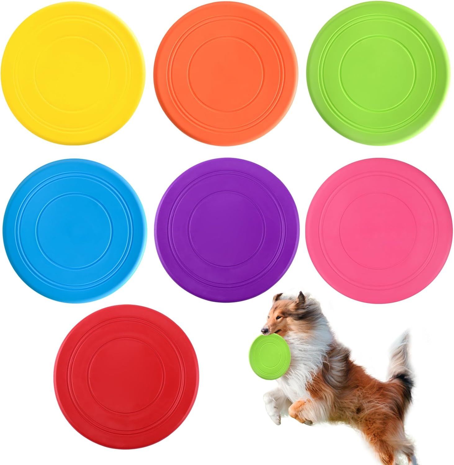 Pack of 7 Dog Frisbees, 17.5 Cm Training Discs Dog, Dog Toy Frisbee Made of Natural Rubber, 7 Colours Water Frisbee, Versatile Soft Frisbee for Dog Training, Throwing, Catching and Playing image number 3