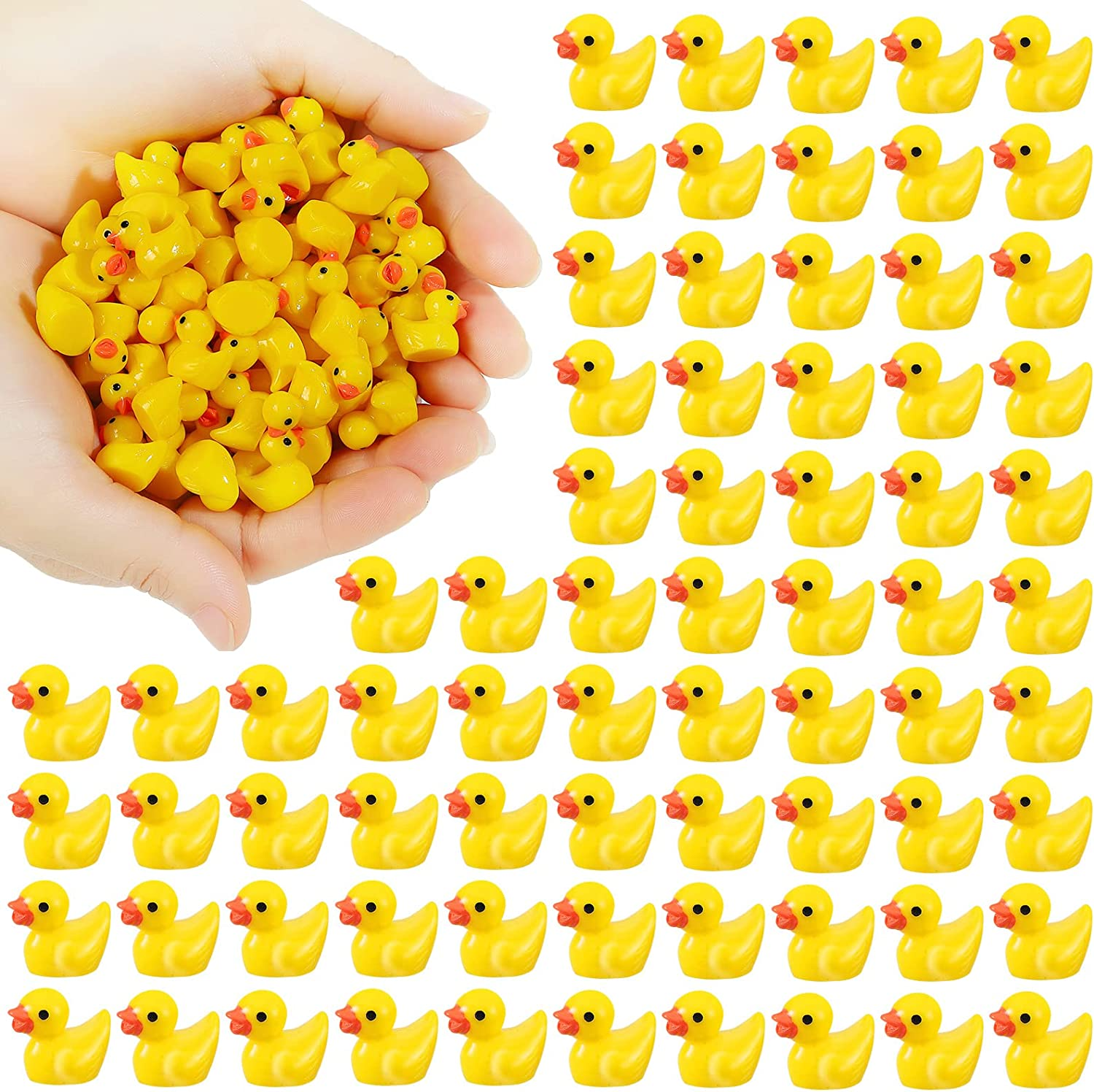 100 Pcs Mini Resin Ducks Bulk Tiny Set for Potted Miniature Decoration Garden Dollhouse Cake DIY Slime Kit Craft Charms Party Toys Yellow image number 2