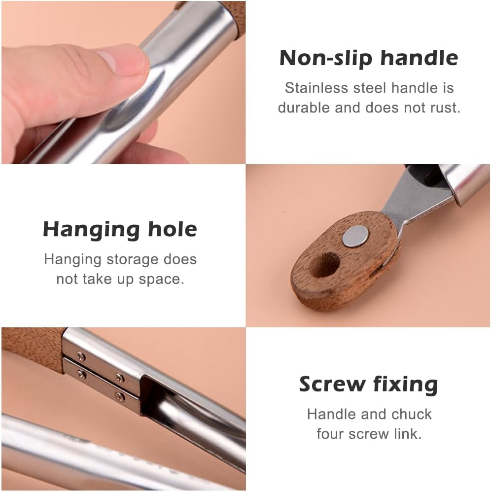 Salad Bread BBQ Non Slip Kitchen Tongs Toast with Wooden Tips Vegetable Meat image number 4