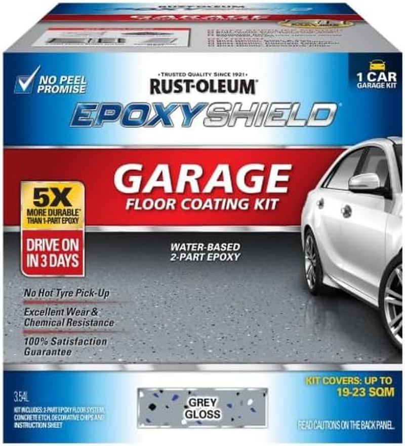 Rust-Oleum Epoxyshield Garage Floor Kit Grey 3.55L - Water-Based Epoxy, for Garage & Concrete Floors, Drive-On in 3 Days, with Showroom-Quality Gloss Finish, Resistant to Gasoline, Oil, and Wear image number 2