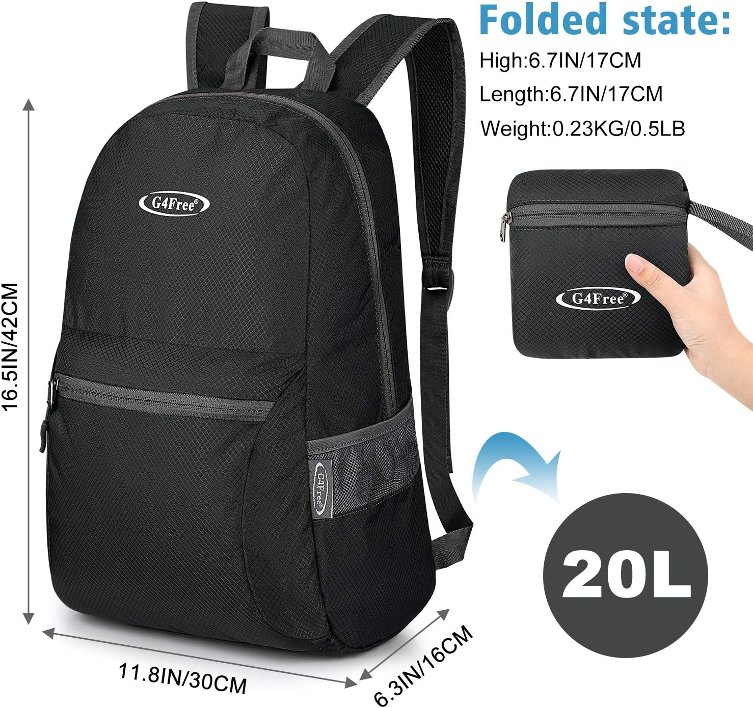 G4Free 20L Foldable Backpack Water Resistant Daypack for Outdoor Walking - A-Army Green image number 4