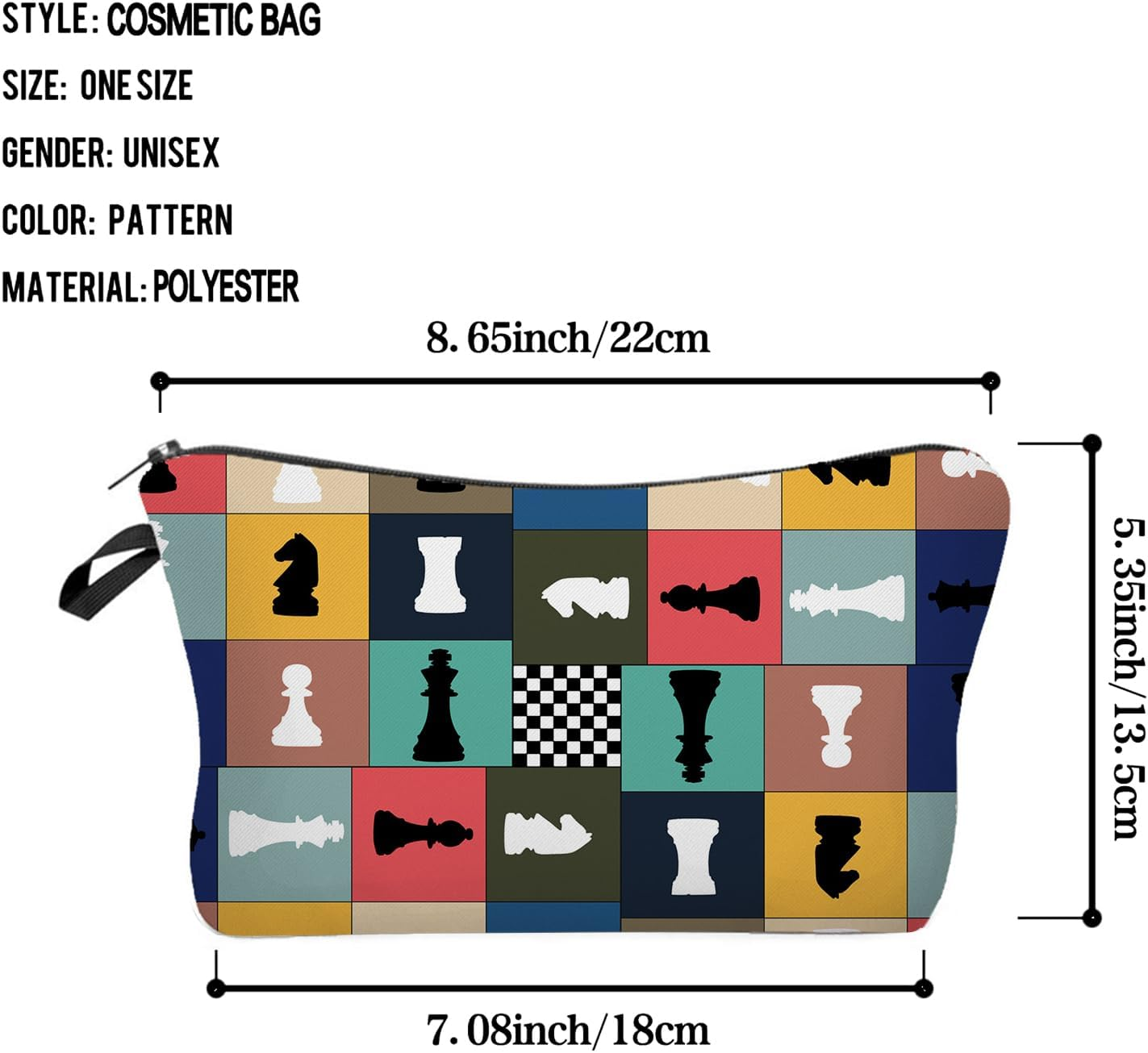 Livel Lhood Chess Makeup Bag Cute Small Organizer Zipper Pouch Chess Cosmetic Bag Christmas Birthday Present for Chess Lovers Players Friends Women image number 4