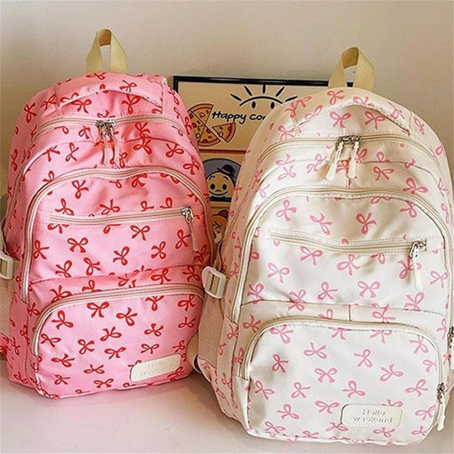 3Pcs Set Bow Backpack for Girls, Nylon Coquette Backpack with Bow Pattern, Cute Comfy, for Everyday Travel, College