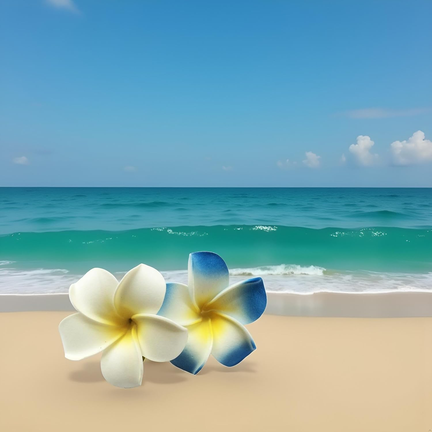 4Pcs Hawaiian Flower Hair Clips, White and Blue, 7Cm, Foam Head Flower Party Beach Hair Clip Hair Accessories image number 3