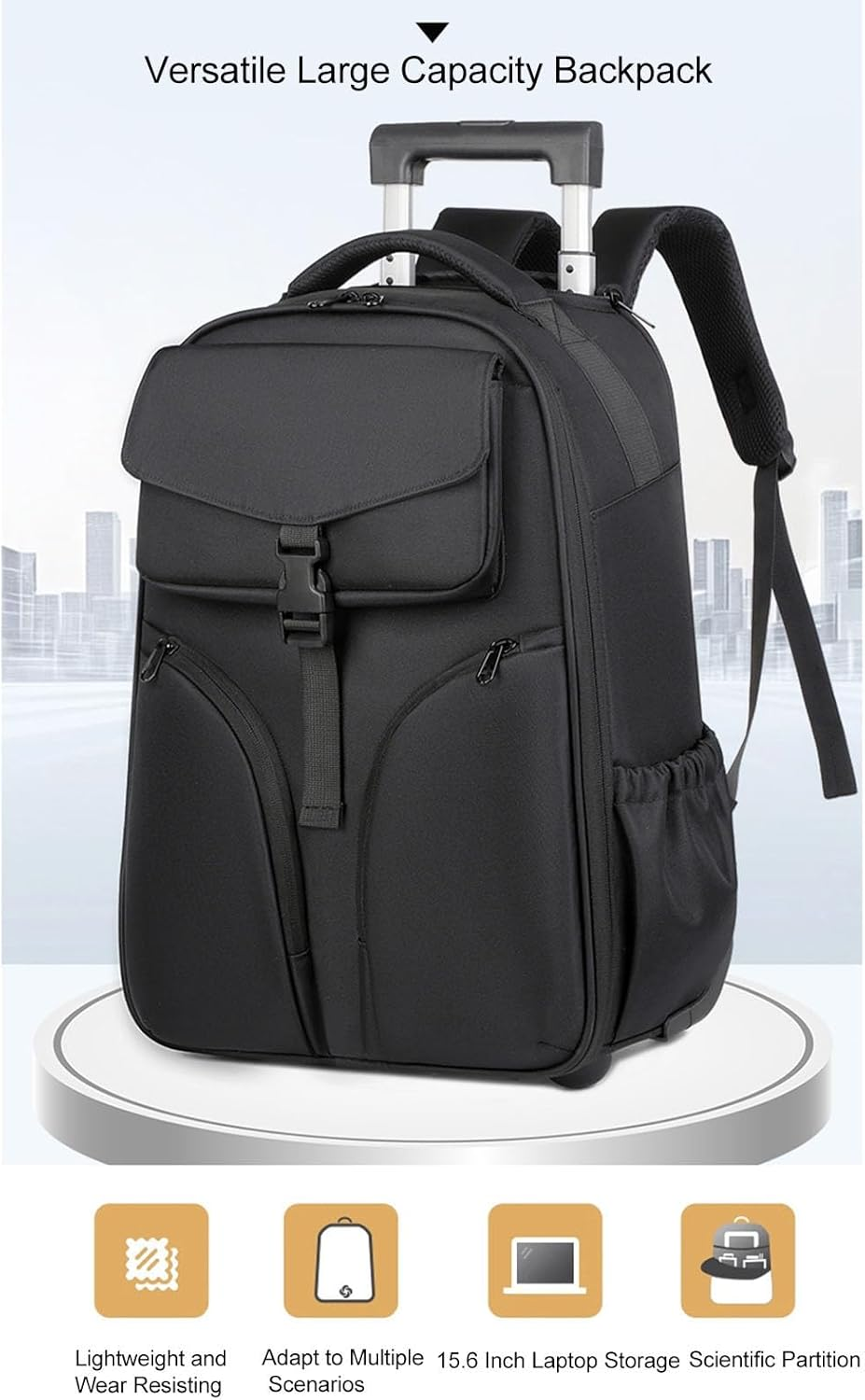 Travel Vacuum Backpack with Pump, Trolley Backpack with Wheels, Vacuum Compression Travel Backpack, 30L Large Capacity Rolling Trolley Shoulder Bag for Travel Business Trip image number 5