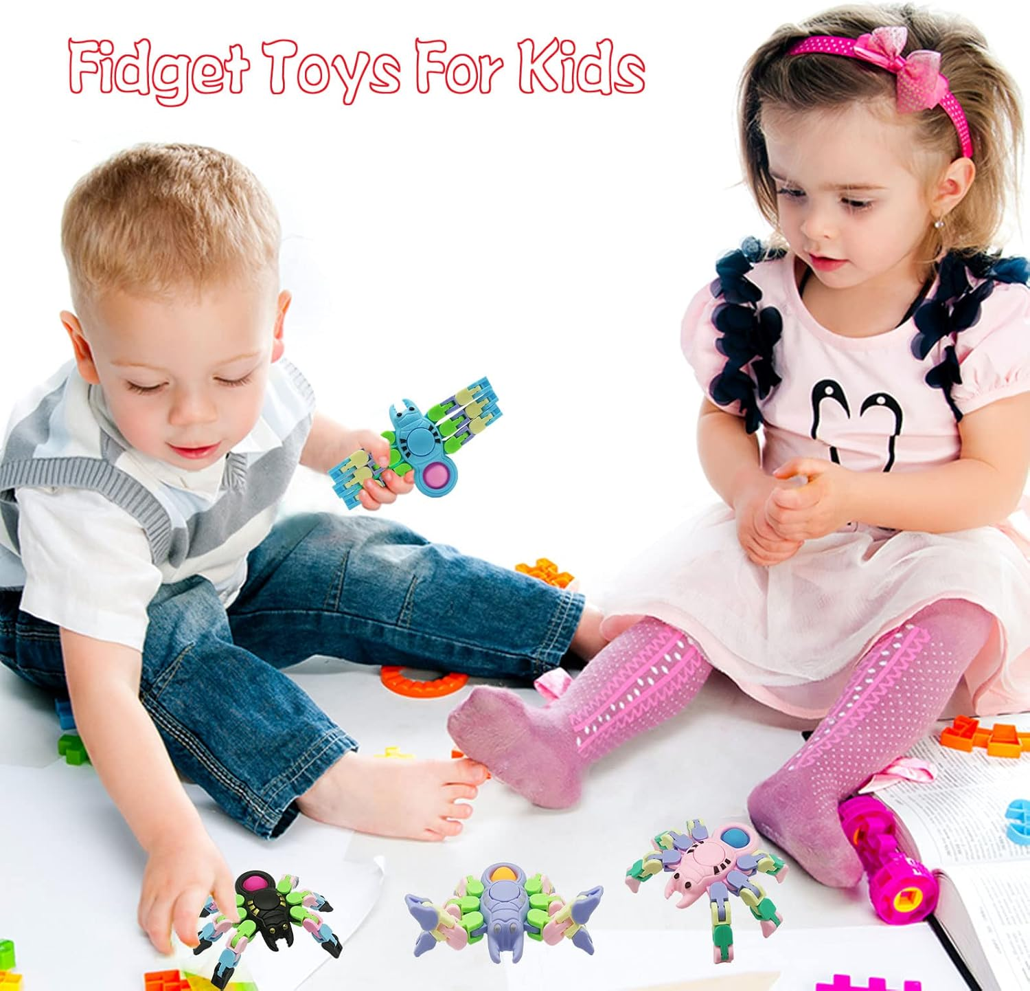 4 Pack New Sensory Fidget Toys, Transformable Chain Pop Spider Fingertip Toy, DIY Fidget Spinners for Kids & Adults, Versatile Party Favors, Gifts & Classroom Supplies image number 4