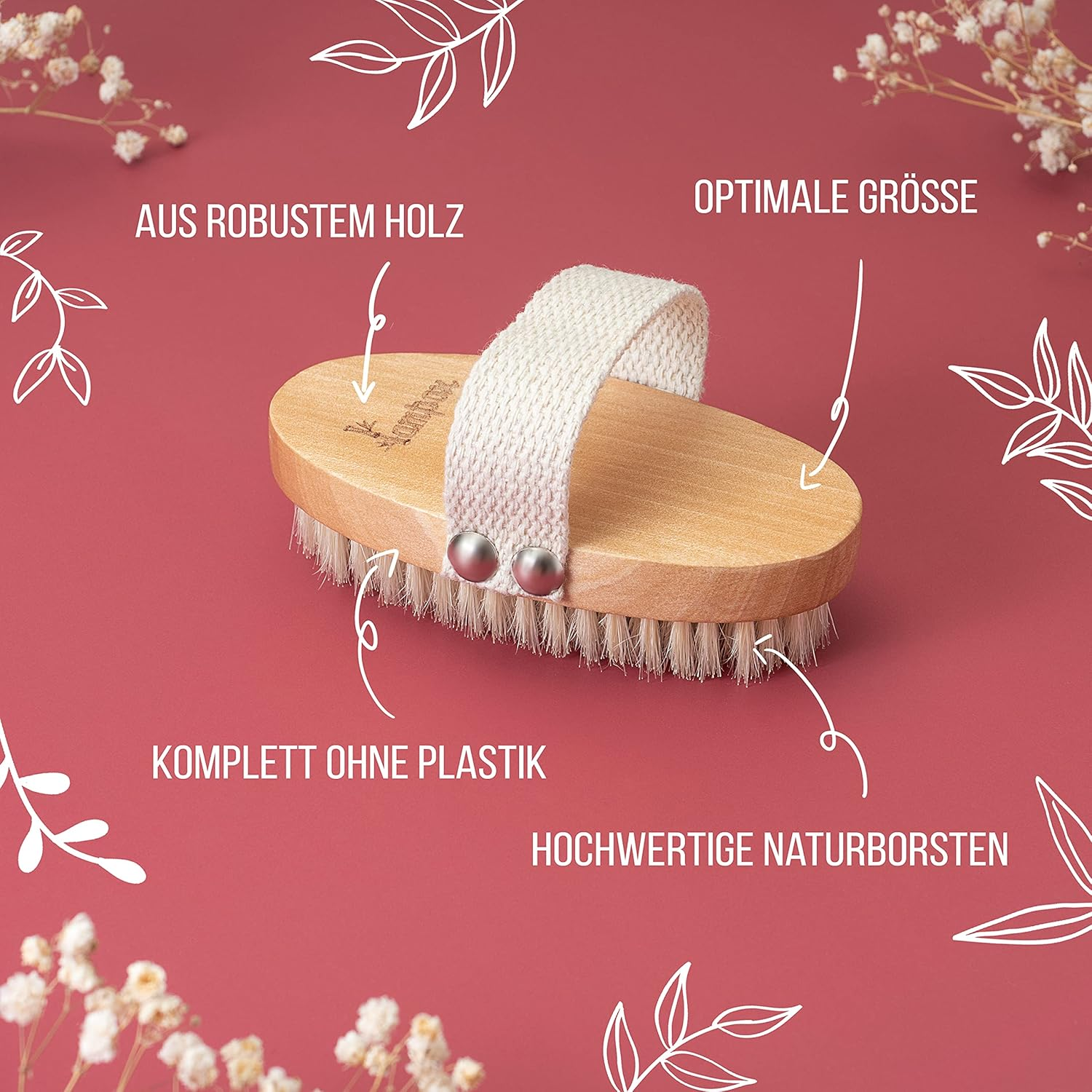 Body Brush Oval without Plastic, Dry Brush, Exfoliating Brush, Massage Brush, Exfoliating Body, Brush for Removing Dead Skin, Improves Lymphatic Functions