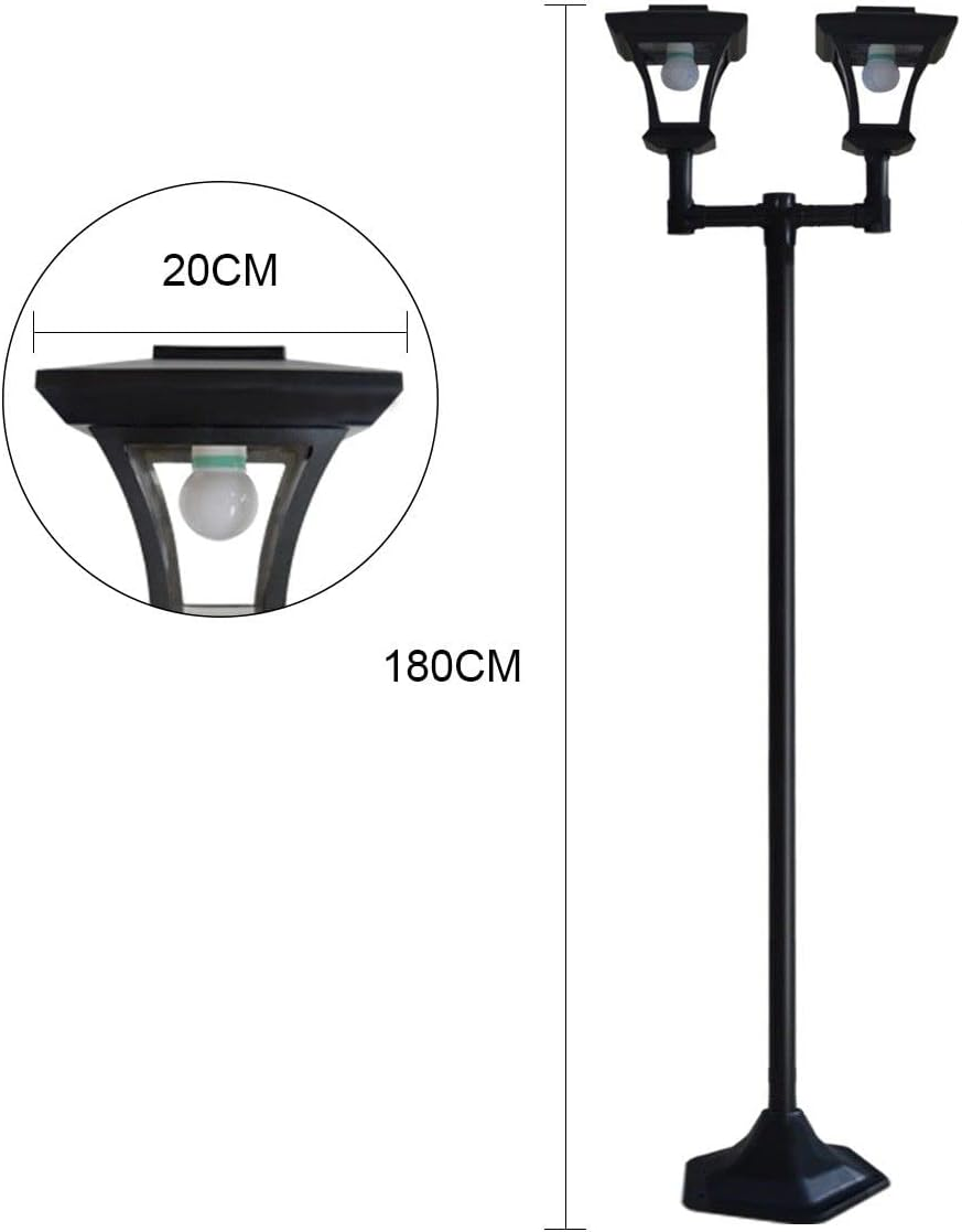 2 Pack 180Cm Solar Lamp Post Lights Outdoor with Double Lamp, Waterproof Solar Powered Street Lights for Garden, Pathway, Driveway, Front/Back Door, Warm White Light, Replaceable Bulb image number 1
