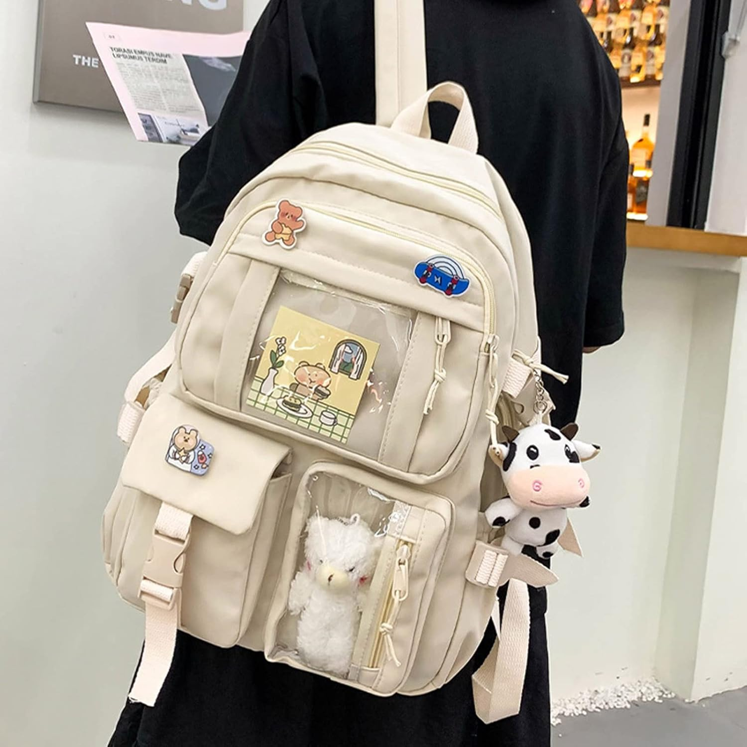Kawaii Backpack Cute School Backpack Aesthetic Bookbags with Kawaii Pin Accessories for Teen Girls
