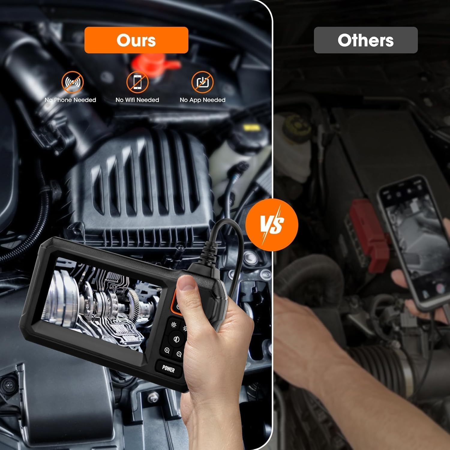 Endoscope Camera with Light, 4.3'' IPS Screen Inspection Camera, 1080P HD Digital Borescope, No App No Wifi Inspection with 8 Adjust LED Lights, IP67 Semi-Rigid Cable Waterproof Drain (16.4Ft/ 5M) image number 3