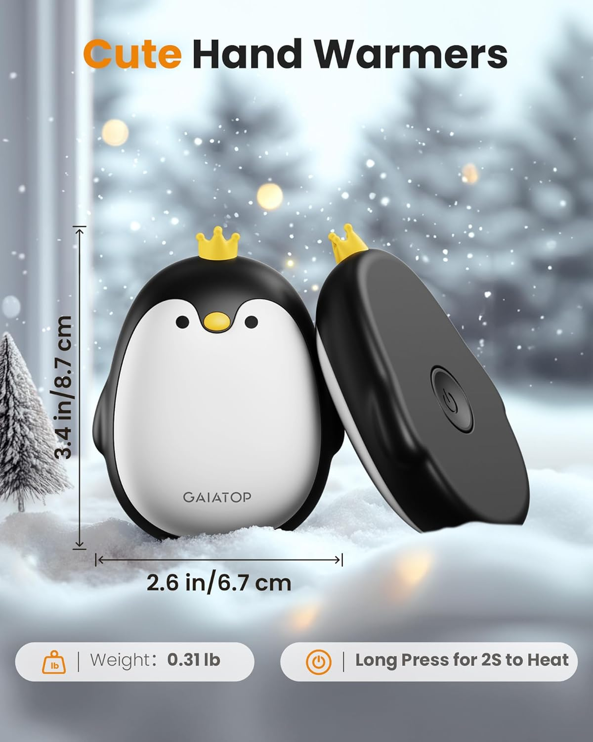 Gaiatop Hand Warmers Rechargeable 2 Pack, 3 Settings Pocket-Sized Cute Penguin, Fast Hot Hands Reusable Portable Electric Heater for Camping Hunting Golf, Gifts for Women Men