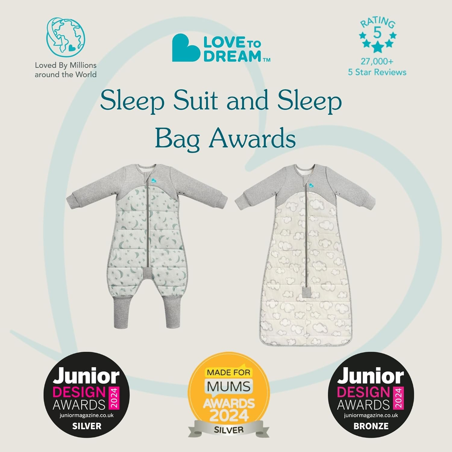 Love to Dream Sleep Suit - Twin Zipper - Grid Pads - Reduce Slipping - Machine Wash - Wearable Blanket - All Season - Onesie - Play and Sleep - 1.0TOG image number 4