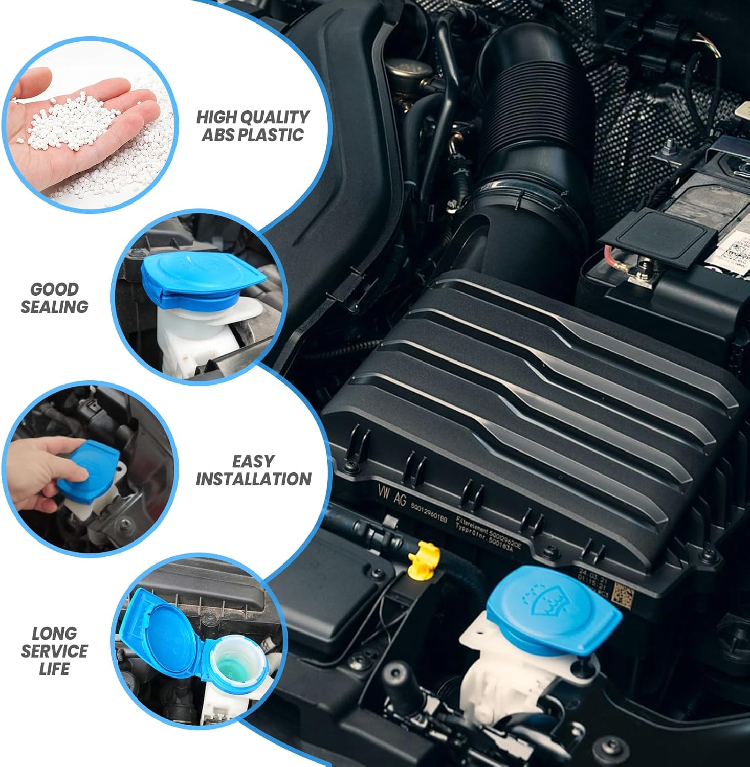 Bestmoy Washer Fluid Cap for Car Windshield, OEM#3Q0955455 Replacement Windshield Wiper Fluid Cap, Water Bottle Cover for Car Accessories, Compatible with VW Atlas, GTI, Tiguan, Jetta