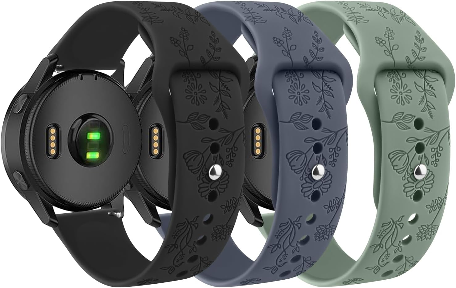 Floral Engraved Bands Compatible with Garmin Vivoactive 6/Vivoactive 5/3/3 Music,20Mm Soft Silicone Flower Pattern Sport Replacement Bands for Garmin Venu Sq/Venu Sq 2/Venu/Forerunner 165/55/245/245