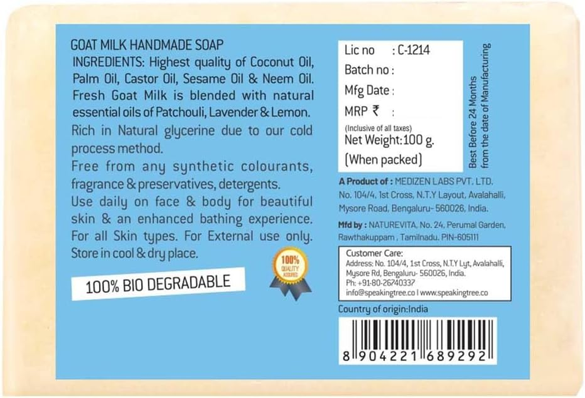 Speaking Tree Refreshing Goat Milk Handmade Soap -100 Gms image number 1