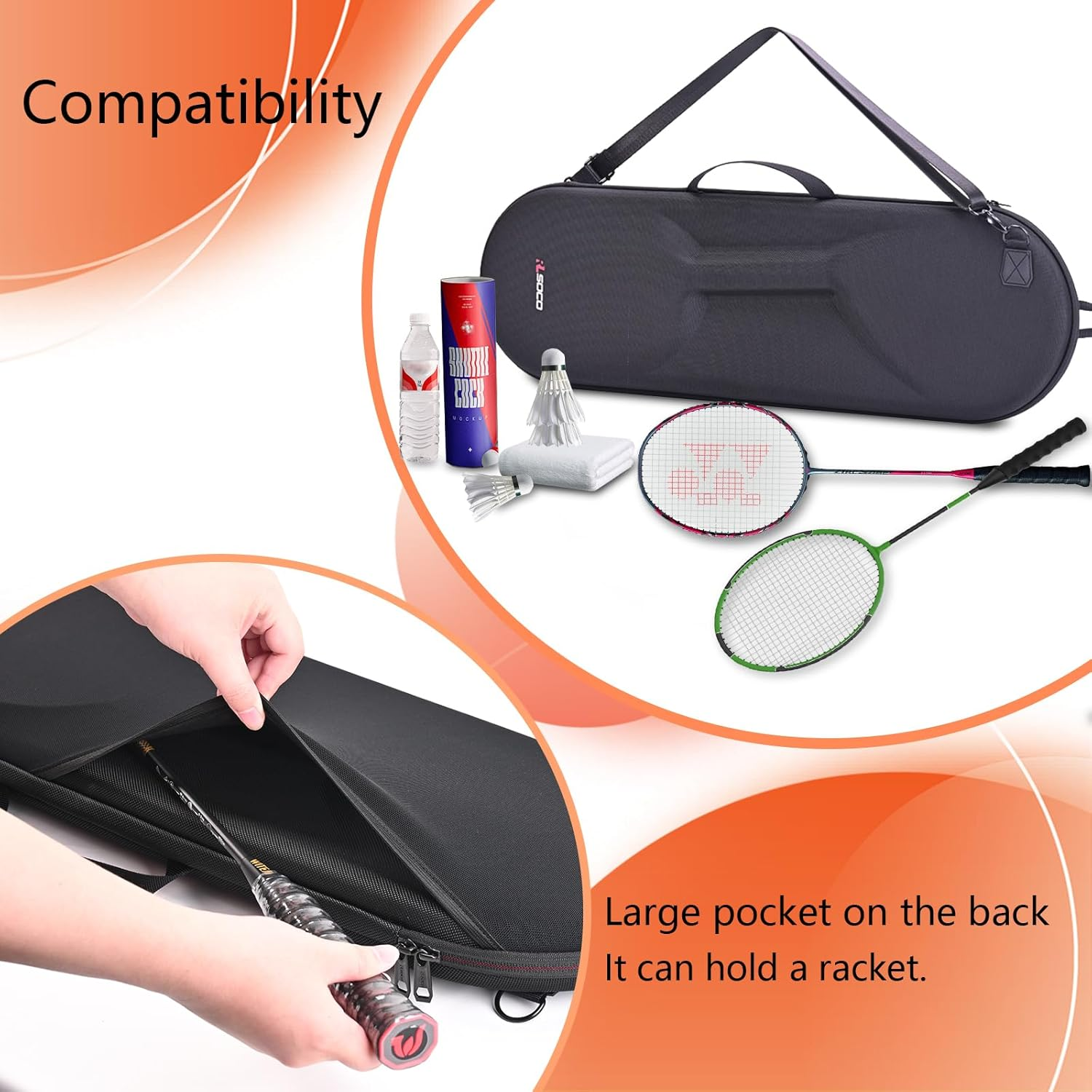 RLSOCO Hard Case for Yonex Badminton Rackets, Compatible with Senston/Li-Ning/Kawasaki/Kumpoo Badminton Racquets, Fits for 2 Badminton Rackets, Badminton Balls and More, Drop Protection (Case Only) image number 4