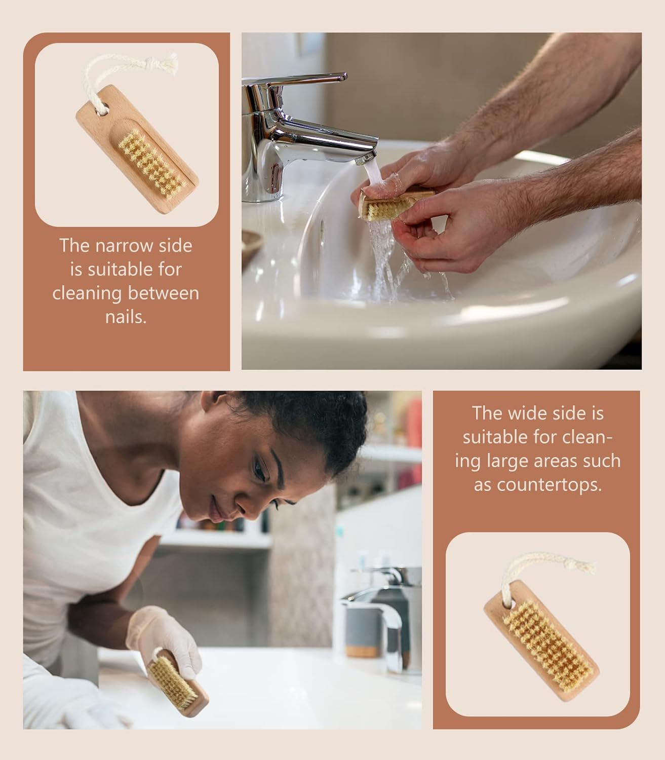 Larbois Nail Brush for Cleaning Fingernails, 2Pack Wooden Nail Brushes Fingernail Brush for Cleaning Nail Scrub Brush Two-Sided with Hanging Rope (Beechwood) image number 5