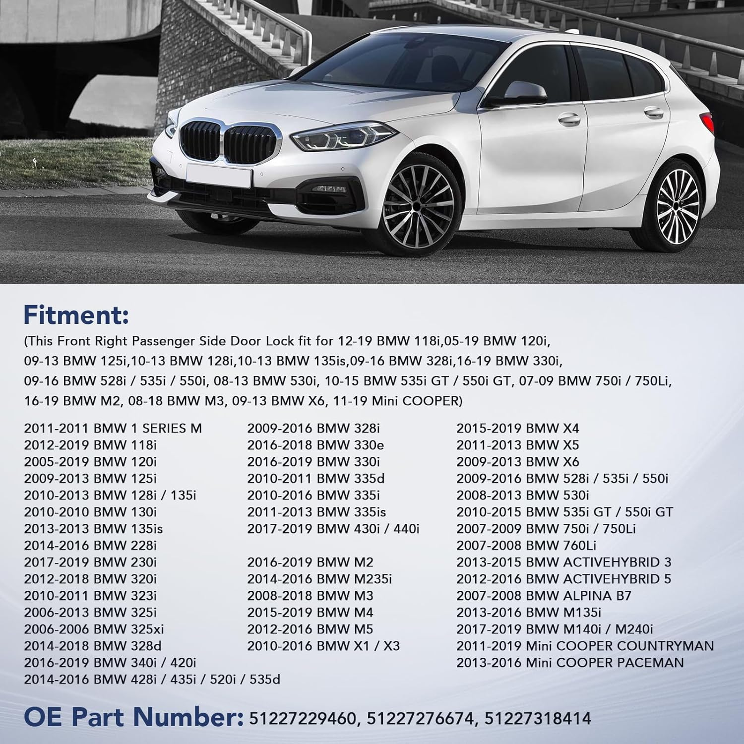 Rear Passenger Side Door Latch Lock Actuator Fit for BMW 118I 120I 125I 128I 130I 135Is 520I 530I 535D 535I 550I 750I 760Li M2 M3 X6 X5 M240I Xdrive M235I M135I & Mini Cooper 51227229460 51227276674 image number 1