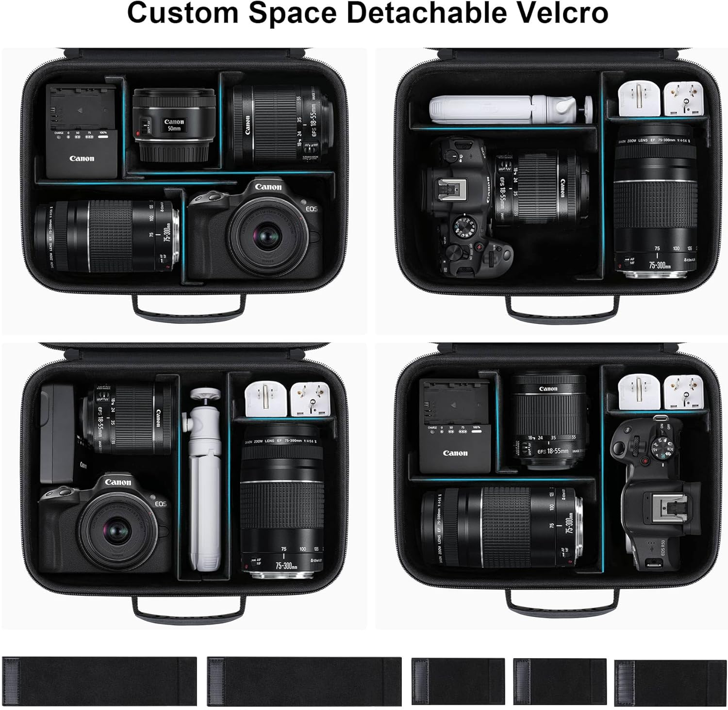 Canboc Carrying Case for Canon EOS Rebel T7/ R50/ R50 V/ R6 Mark II/ R100/ R8/ R7/ R5/ 90D/ 5D Mark IV DSLR Camera and 18-55Mm Lens, Camera Bag with 5 Pieces of Dividers and Shoulder Strap, Black image number 5