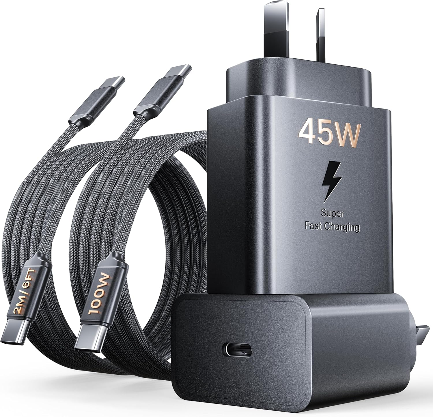 Aerostralia 45W Super Fast Charger - 2Pack USB C Fast Charger Compatible with Samsung S25/S24/S23 with 2M/6.6FT USBC 100W Cable, 30W/25W PPS USB C Wall Charger with Cord Compatible with Mac Book Air image number 4