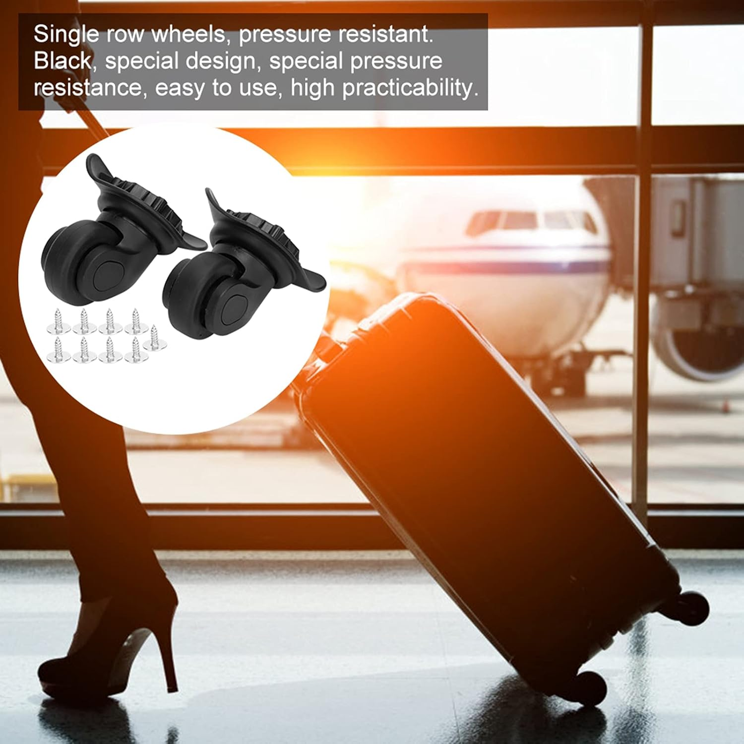 Locadence Suitcase Replacement Wheel, PP PET Black Single Row Wheels Mute High Pressure Resistance Universal Wheel for Luggage Cases Accessory image number 5