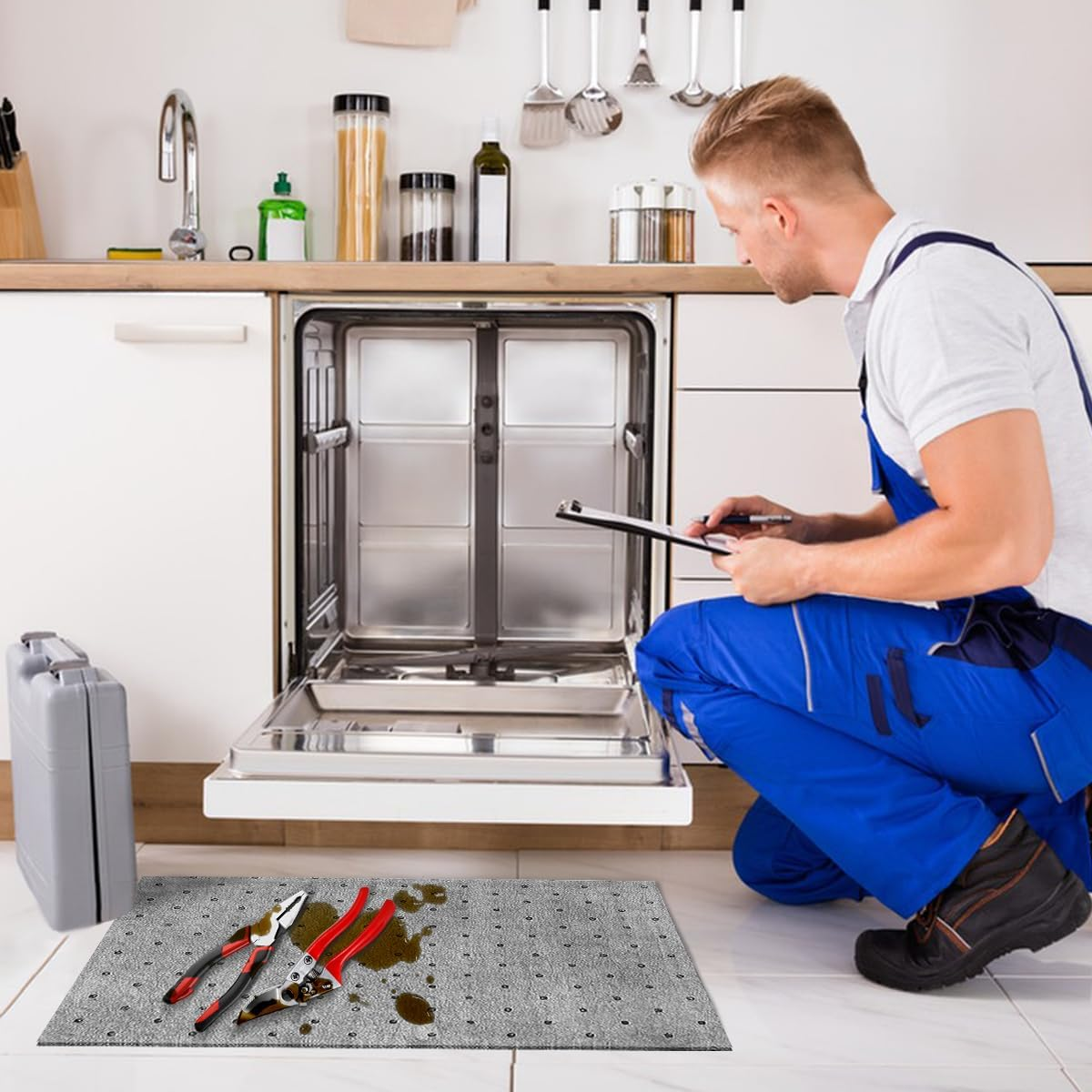 50 Pcs Oil Absorbent Pads, Oil Absorbing Sheets 10" X 13" Oil Spill Mat, Clean and Clear Oil Absorbing Sheets Oil Pads for Home Garage Basement Restaurant and Kitchen (Gray) image number 1