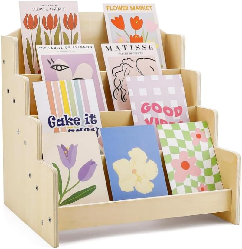 Greeting Card Organizer Display Rack &ndash; 4-Tier Wooden Stand for Stickers, Postcards, Brochures, and Photos &ndash; Ideal for Craft Fairs, Art Booths, and Retail Counters image number 1