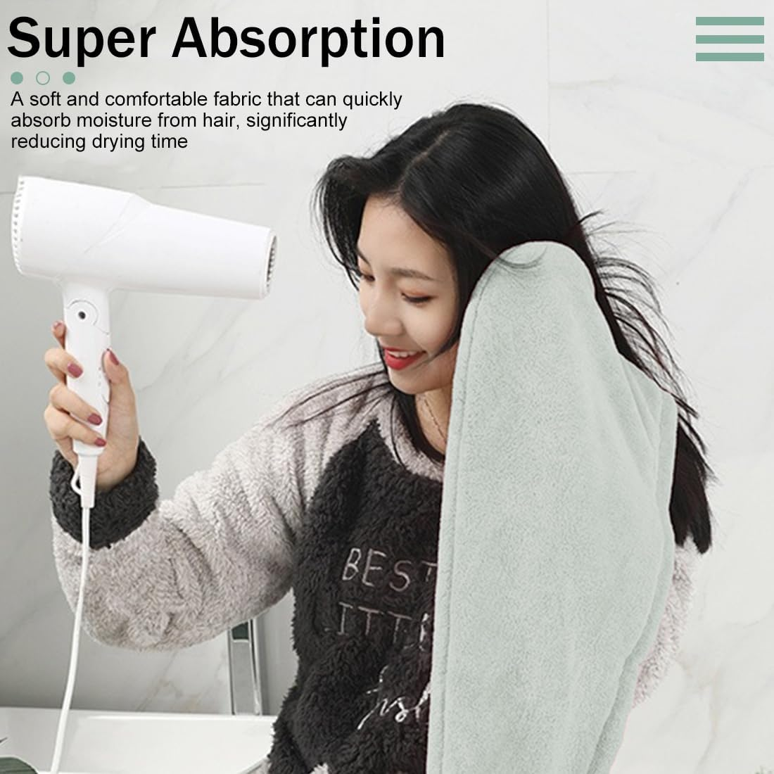 100% Cotton Women'S Hair Towels, Fluffy, Quick Absorbent, Quick-Drying Hair Turban Hair Towels with Button, Super Absorbent, Soft, Anti-Cresp, Women'S Hair Towel image number 4