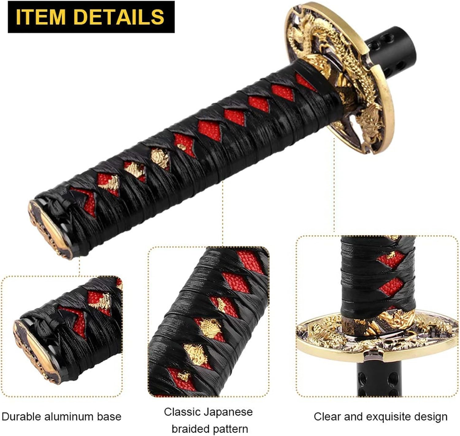 RYANSTAR Samurai Sword Automatic Shift Knob Universal for Lock/Button Automatic Transmission，Cool Katana Gear Shifter Metal Weighted Red&Black image number 2