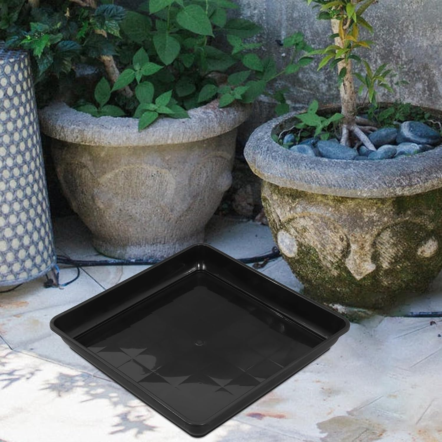 POPETPOP 2Pcs Square Plant Saucer: Plastic Plant Pot Tray 16 Inch Black Plant Water Drip Tray Pot Water Catcher Saucer