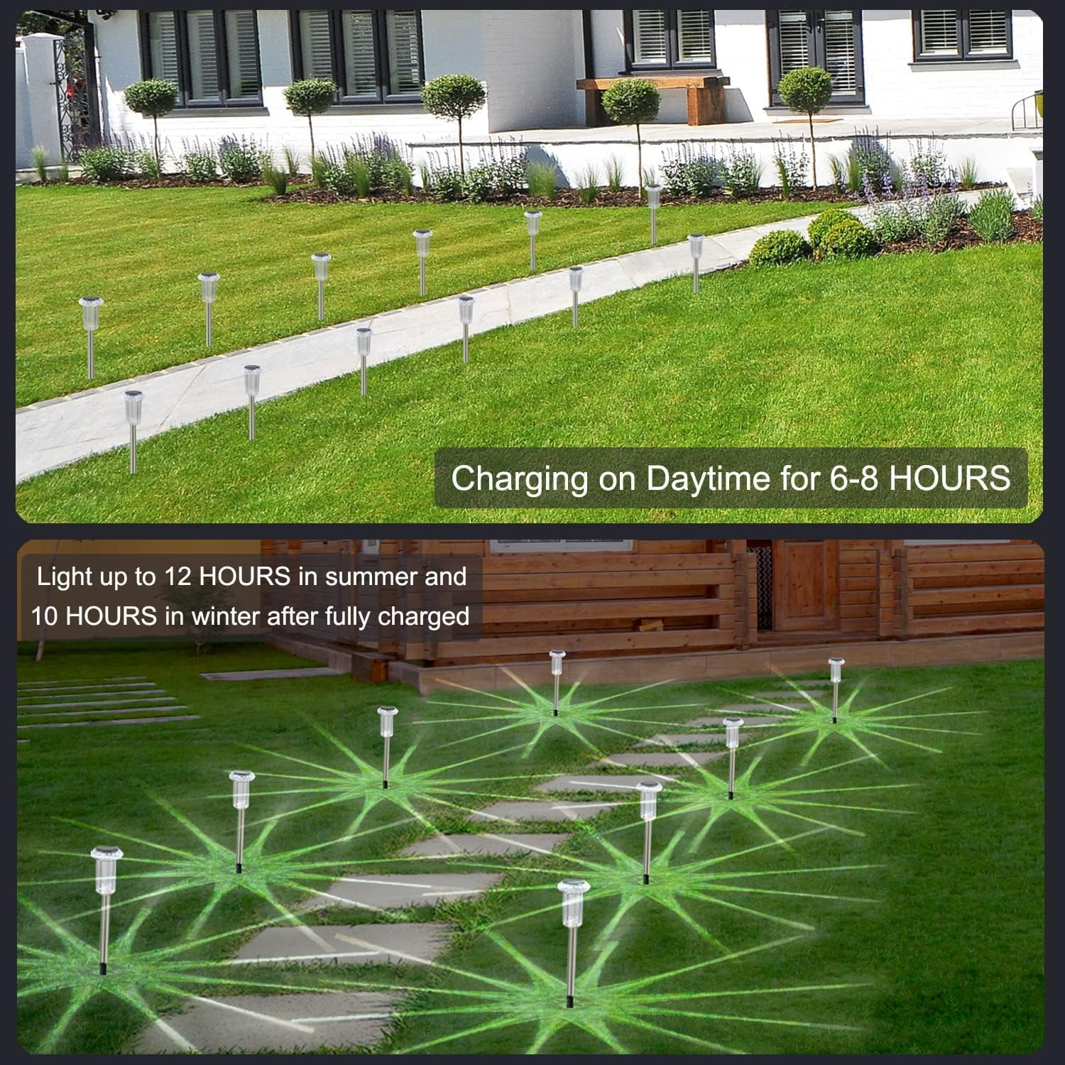 Bright Solar Pathway Lights Outdoor 10 Pack, Upgraded Solar Lights up to 12 Hours LED Landscape Lighting Waterproof Decorative for Garden Ground Lawn Yard Walkway (Cold White) image number 1