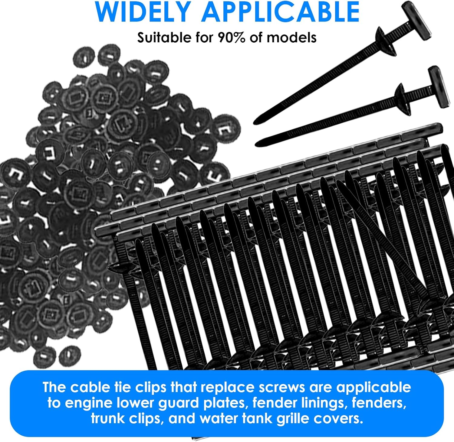 50 Pcs Nylon Universal Cable Tie Buckle, Zip Tie Rivets Holder for Repairing Car Home Garage Machine, Multipurpose Black Plastic Self-Locking Heavy Duty UV Resistant Automotive Fastener for Auto Fix