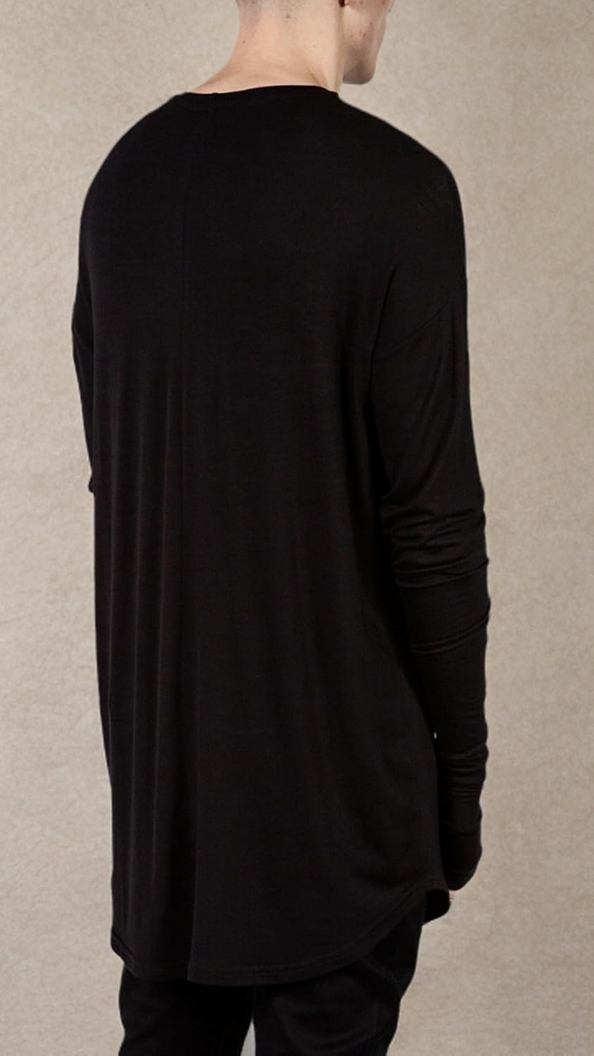 Mens Hip Hop Basic Longline Thumb Hole Cuffs Long Sleeve T-Shirt Basic Tee image number 2