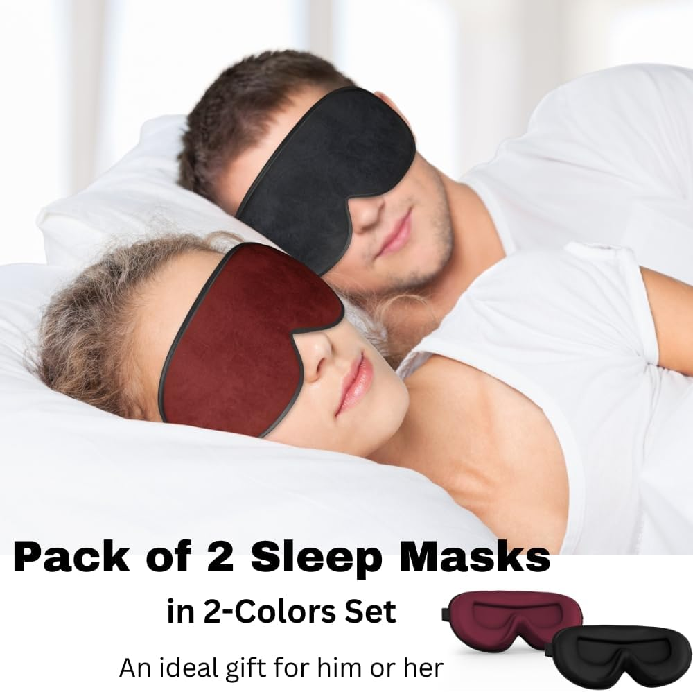 Pack of 2 Sleep Mask, Eye Mask for Sleeping, Eye Mask,100% Blackout Sleeping Masks, Sleep Masks for Women & Men, Zero Pressure Sleep Eye Mask with Adjustable Strap, Travel Essentials, 3D Sleep Masks (Black & Dark Crimson) - Dark Crimson  Grey image number 4