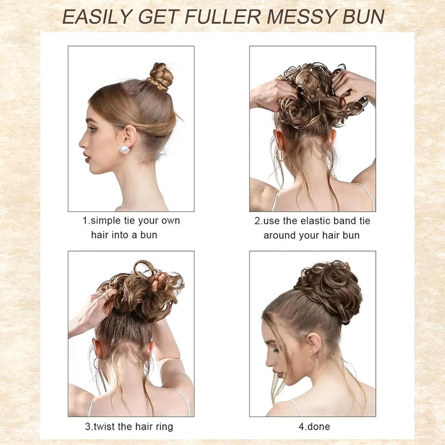 Hair Pieces Real Hair with Elastic Band, Large Bun Hairpiece, Curly Messy Hair Scrunchie with Hair Updo Hair Extensions, Soft Messy Bun for Women, Ponytail Hairpiece image number 1