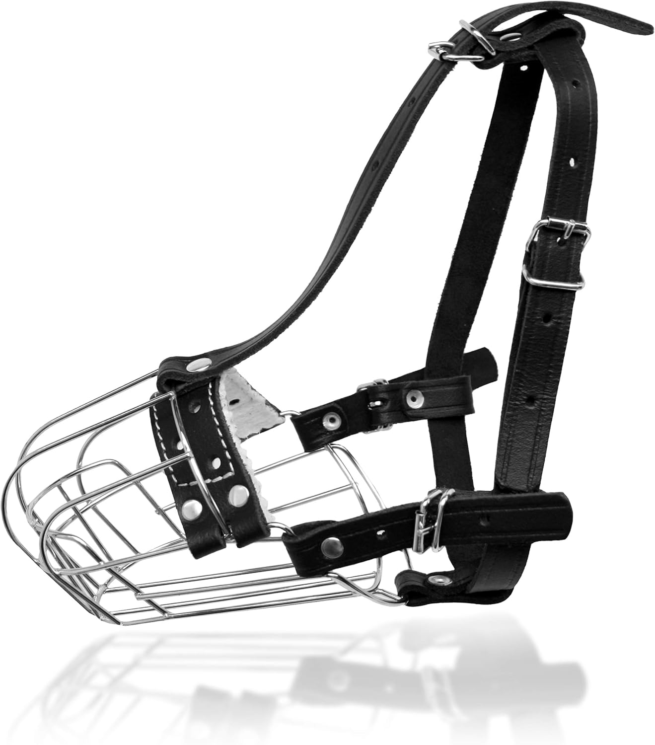 Petristor №3 Dog Chrome Metal Muzzles Wire Basket Adjustable Leather Straps