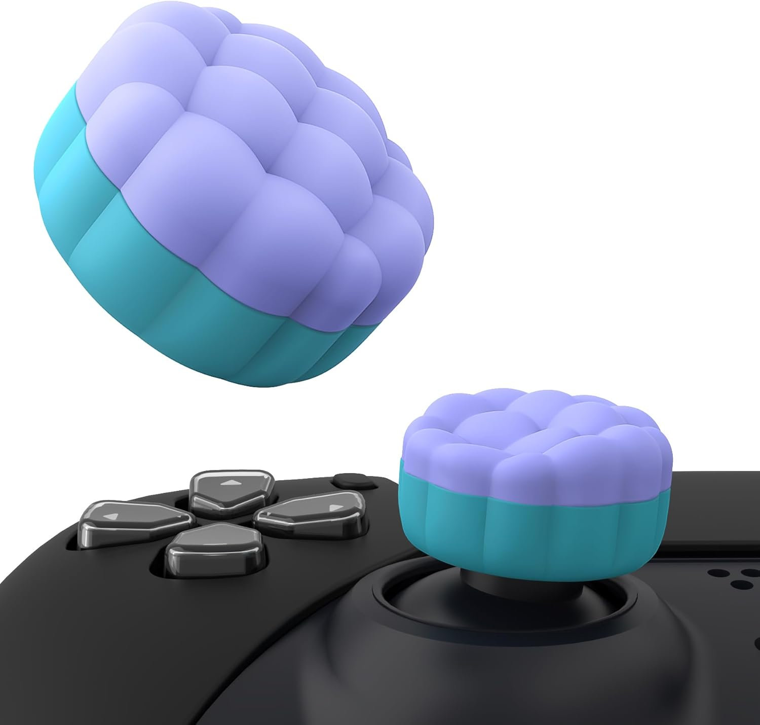 Playvital Thumbs Cushion Caps Thumb Grips for Ps5/Ps4, Thumbstick Grip Cover Joystick Caps for Xbox Series X/S, Xbox One, Elite Series 2, Switch Pro - Puff Cloud Design Light Purple & Aqua Blue image number 4