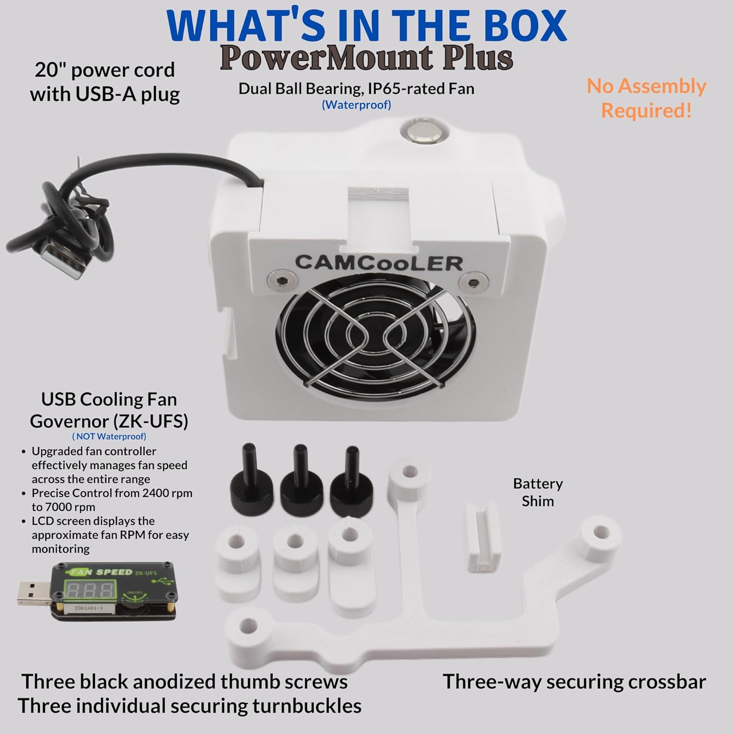 9Thirteen, Cooler Fan/Case. Works with Gopro HERO9, HERO10, HERO11, HERO12, HERO13, Reduce Overheating in Static Environments at Sporting Events,Vlogging (White, Powermount plus &ndash; Variable Speed Fan) image number 3