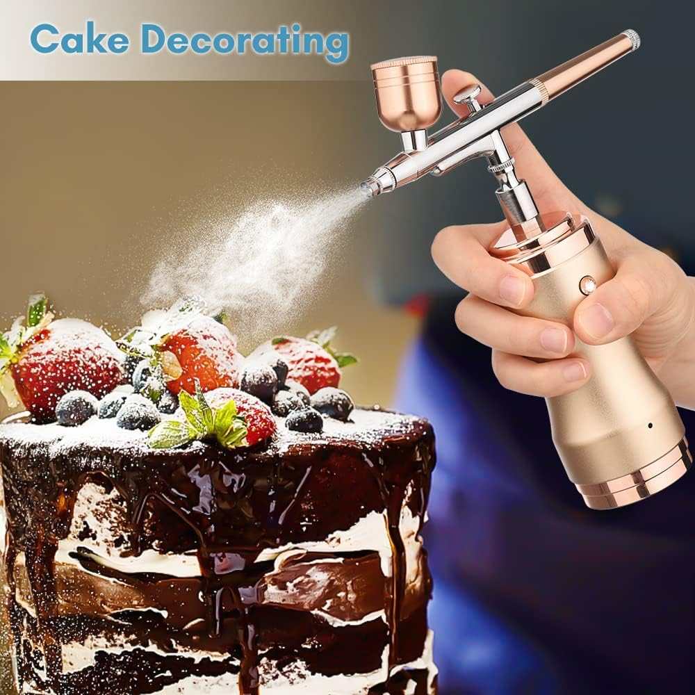 Eacam Portable Airbrush Kit with Compressor Handheld Cordless Air Brush Pen Dual-Action 3-Level Adjustable Pressure Built-In Battery for Painting Model Coloring Nail Art Makeup Cake Decorating - Silver image number 4