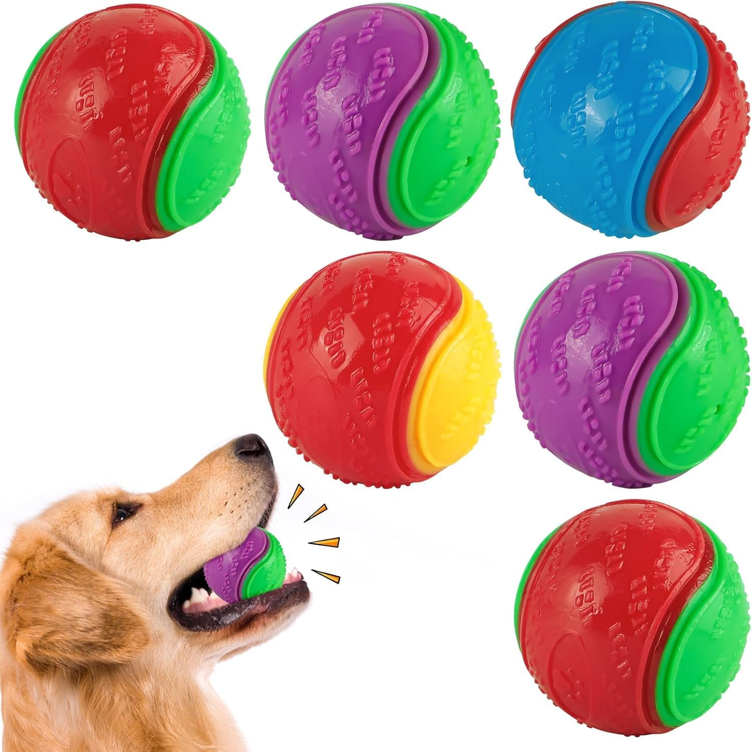 6 Pcs Squeaky Dog Ball, Pet Training Ball, Dog Interactive Ball, Dog Toys Teeth Cleaning, Puppy Chew Toys, Dog Balls for Training, Interaction and Play image number 2