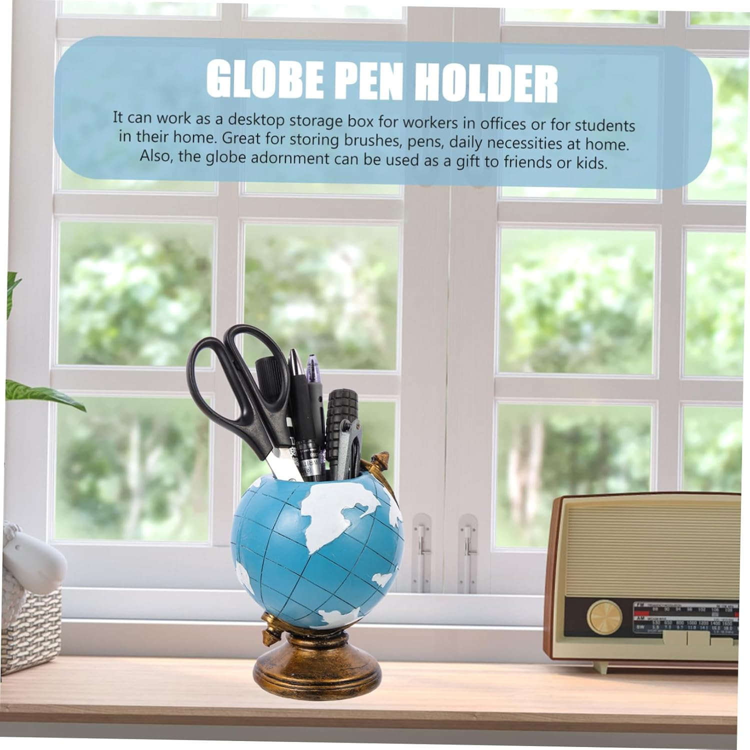 SHOWERORO Globe Ornaments Pen Holder Desk Decor Resin Ornament Boys and Girls Stationery Holder Office Accessory image number 5