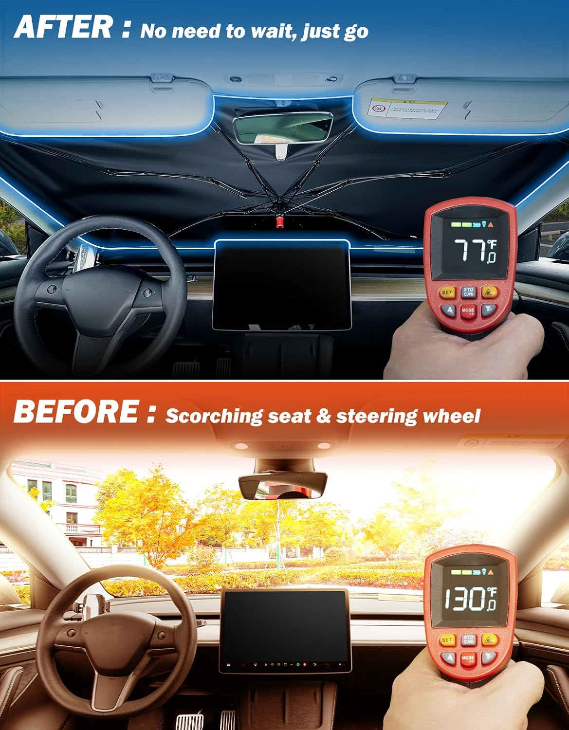 JOYTUTUS Windshield Sunshade Umbrella, Automotive Interior Sun Protection, Titanium Silver-Plated Coating Protect Car from Sun Rays & Heat Damage and Keep Cool, Spring Structure Edge